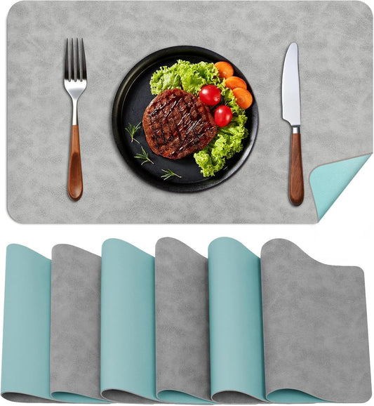 BLESWIN Faux Leather Placemats, PU Dining Table, Waterproof and Oil Resistant Easy to Clean, Heat