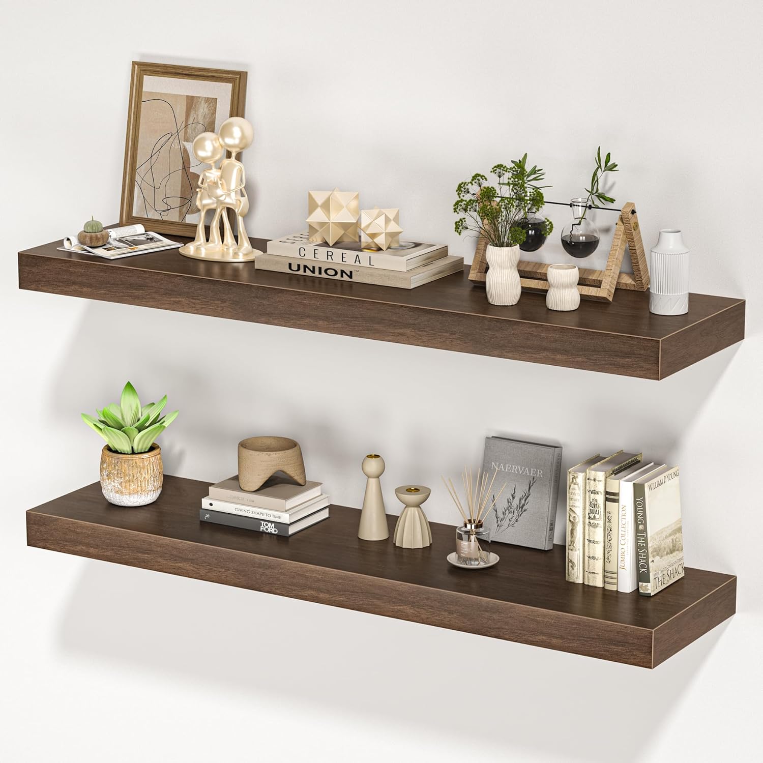 Floating Shelves for Wall, 36" W x 8" D x 1.5" H, Wooden Wall Mounted Display Shelves with