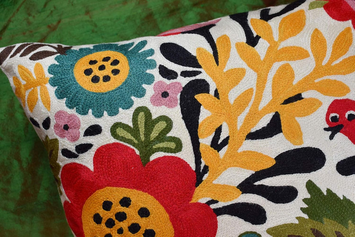Red Polish Floral Pillow Cover Bird Flower Pillowcase Floral Outdoor Suzani Cushions Flowery Throw