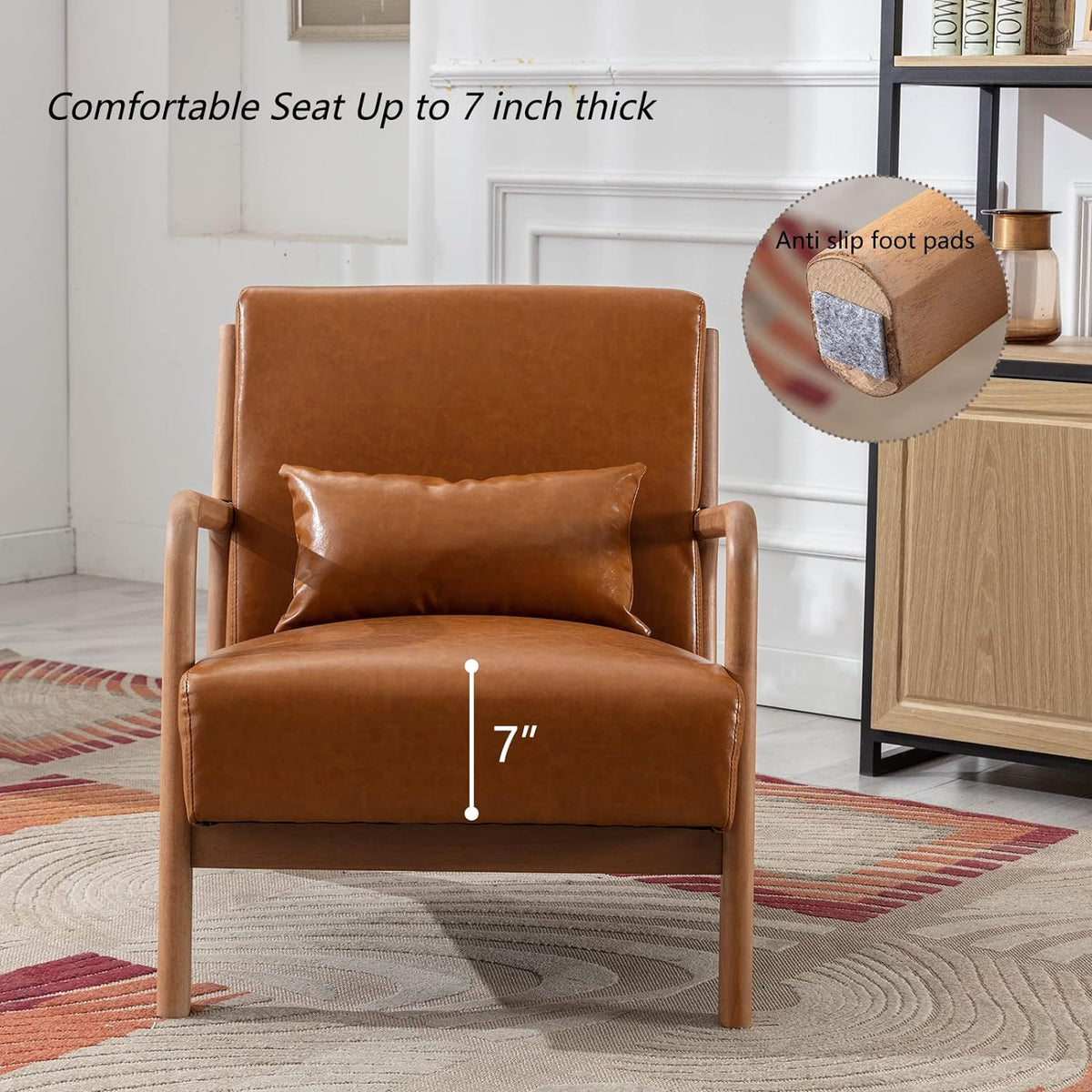 INZOY Mid-Century Modern Accent Chair Set of 2, PU Leather Reading Armchair with Waist Cushion
