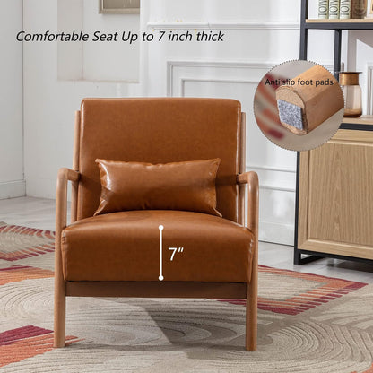 INZOY Mid-Century Modern Accent Chair Set of 2, PU Leather Reading Armchair with Waist Cushion