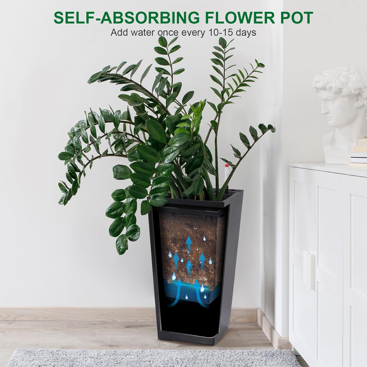 22.5" Tall Planters Set of 2, Outdoor＆Indoor Black Planter Pots, High Front Porch Planter Pots with