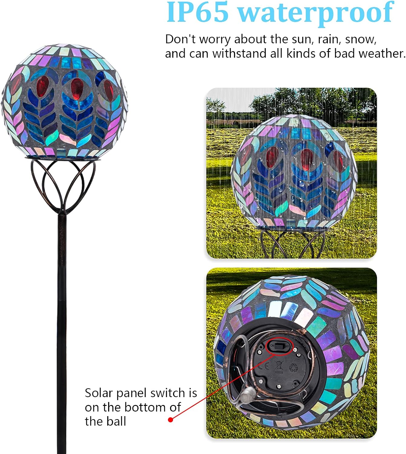 Afirst Solar Outdoor Garden Lights Decorative - Mosaic Solar Stakes Gazing Ball Waterproof Outdoor