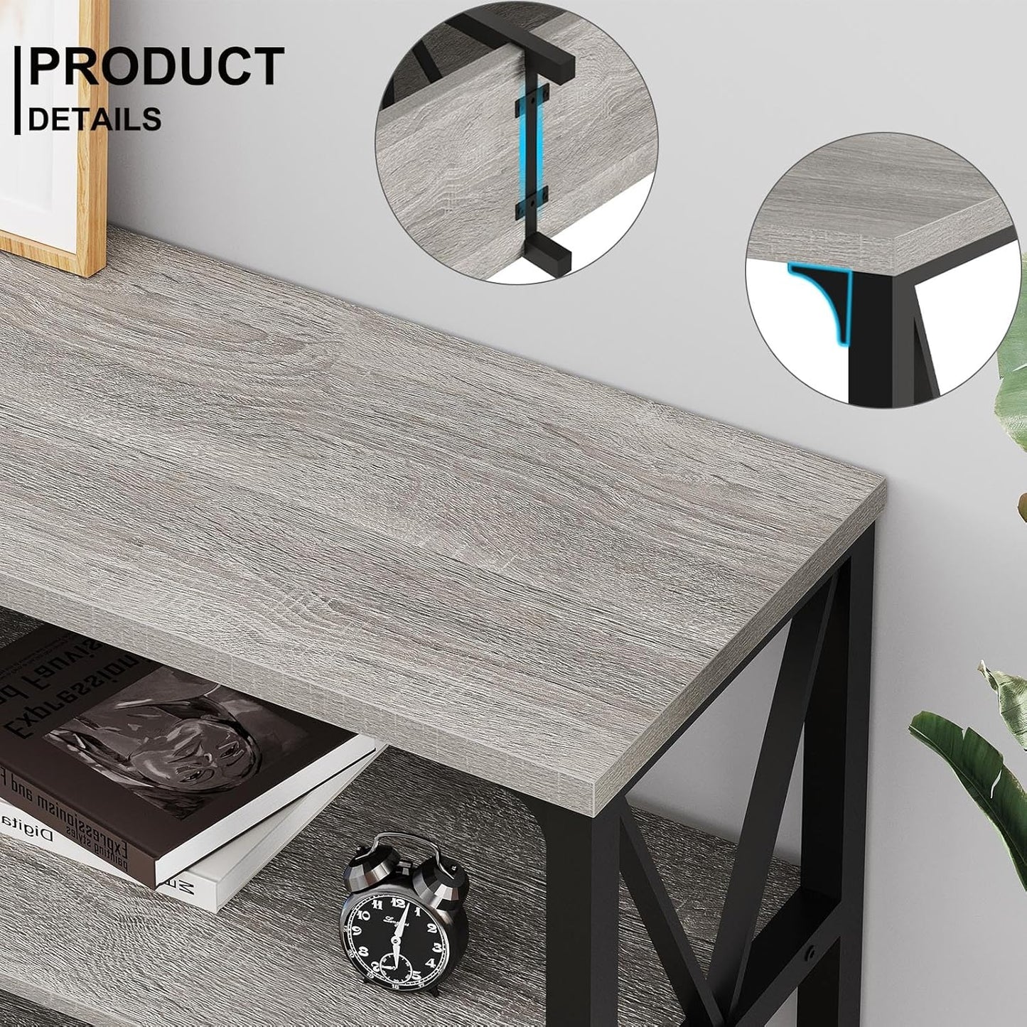 LVB Industrial Entryway Table, Farmhouse Rustic Console Table Behind Couch, Long Metal Wooden Sofa