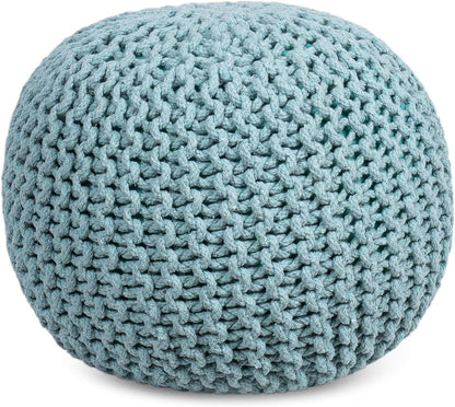 BIRDROCK HOME Round Pouf Ottoman | Cotton Braided Round Foot Stool | Bedroom and Living Room Poof |