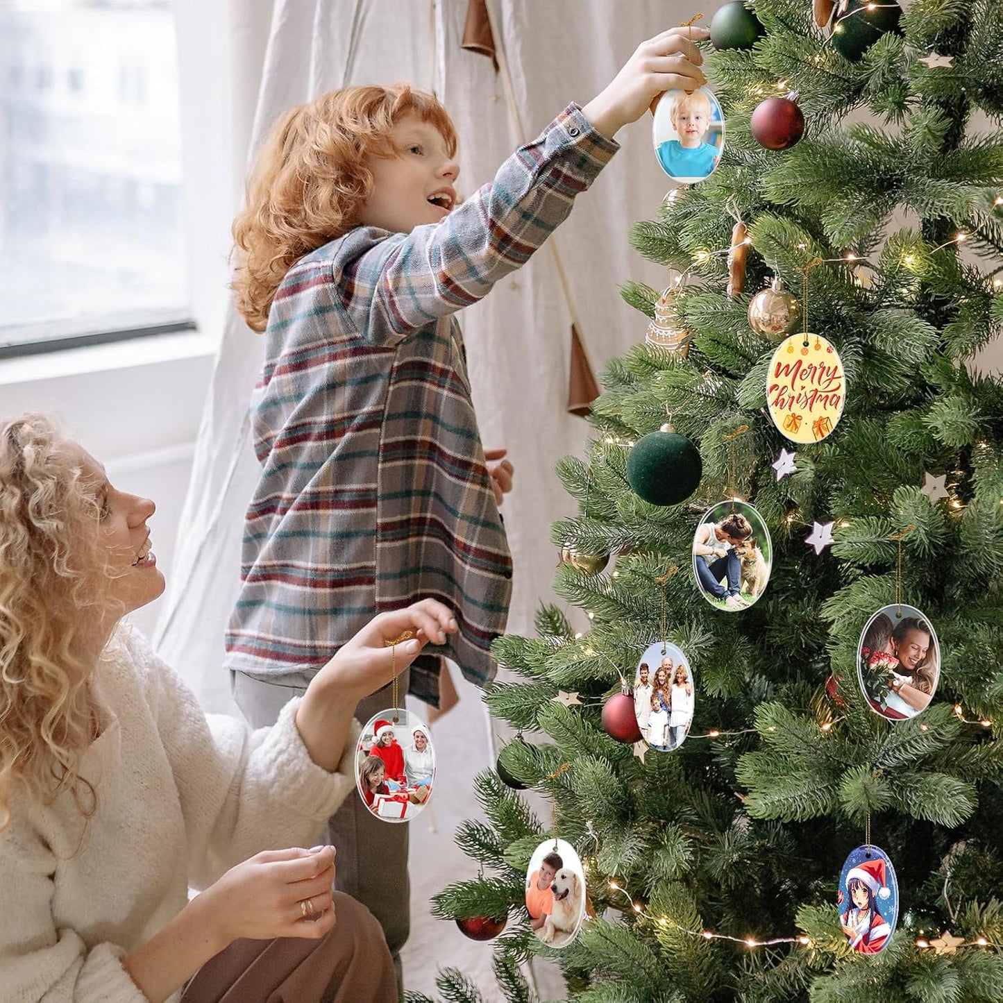 Personalized Christmas Ornaments 2025, Double-Side Custom Christmas Ornament, Oval Ceramic Photo