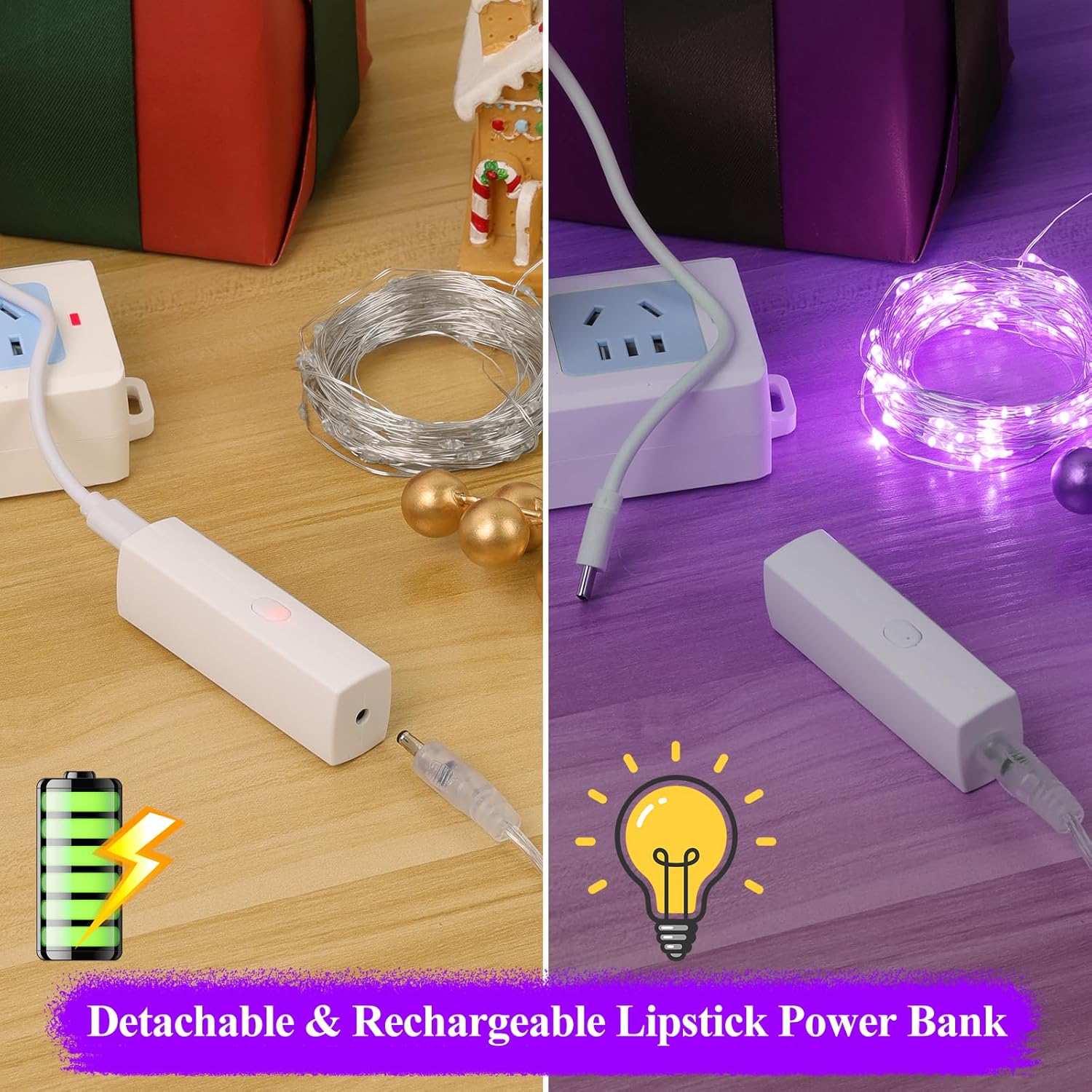 Lakumu Rechargeable Fairy Lights Battery Operated, String Lights with Timer, Mini LED Twinkle