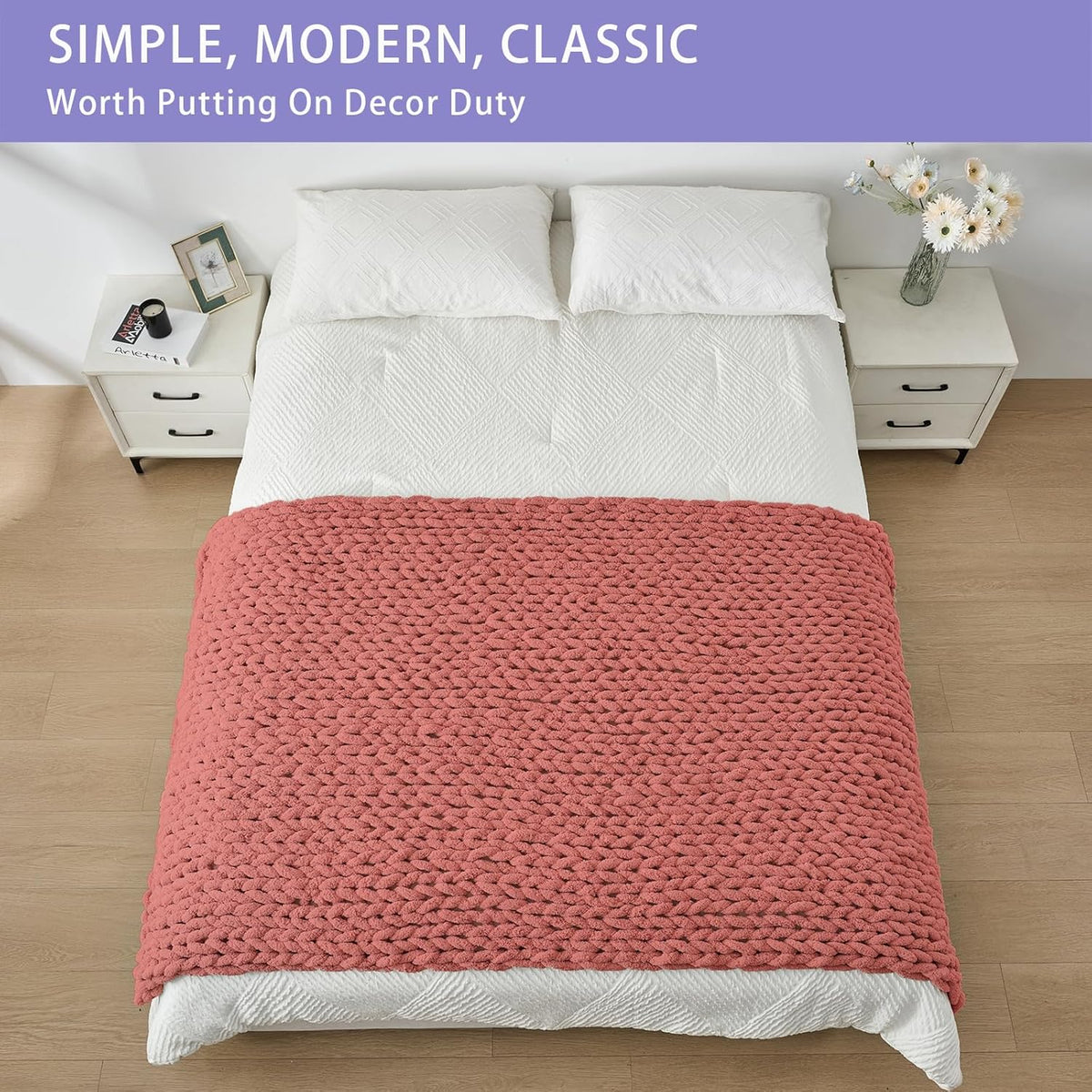 Bigacogo Chunky Knit Throw Blanket for Couch, 40x80 inches, 100% Hand Knitted with Thick Jumbo