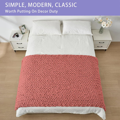 Bigacogo Chunky Knit Throw Blanket for Couch, 40x80 inches, 100% Hand Knitted with Thick Jumbo