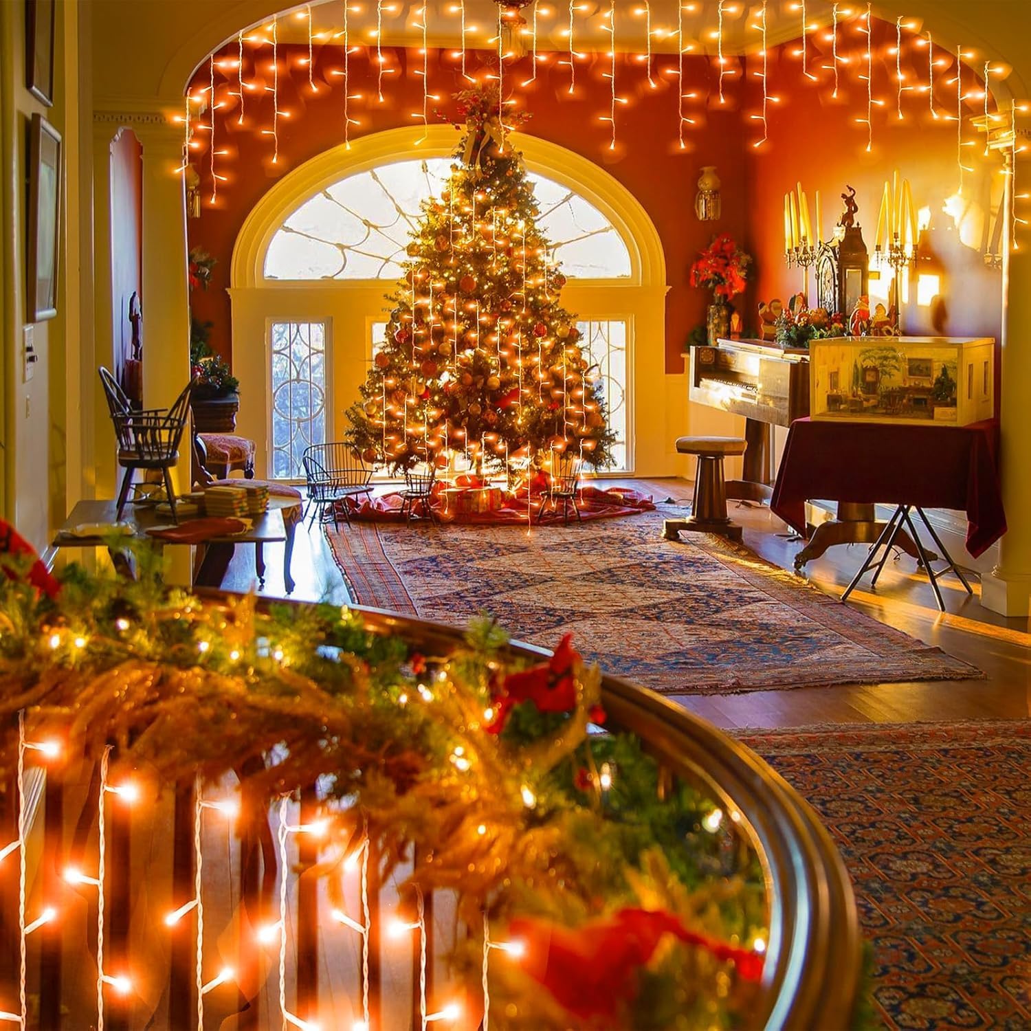 66ft Orange Halloween Lights Outdoor, 640LED Icicle Lights for Outside Indoor Twinkle Christmas