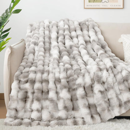 Touchat Luxury 1000GSM Rabbit Faux Fur Blanket, Super Heavy Warm Cozy Brown Blankets for Couch Bed
