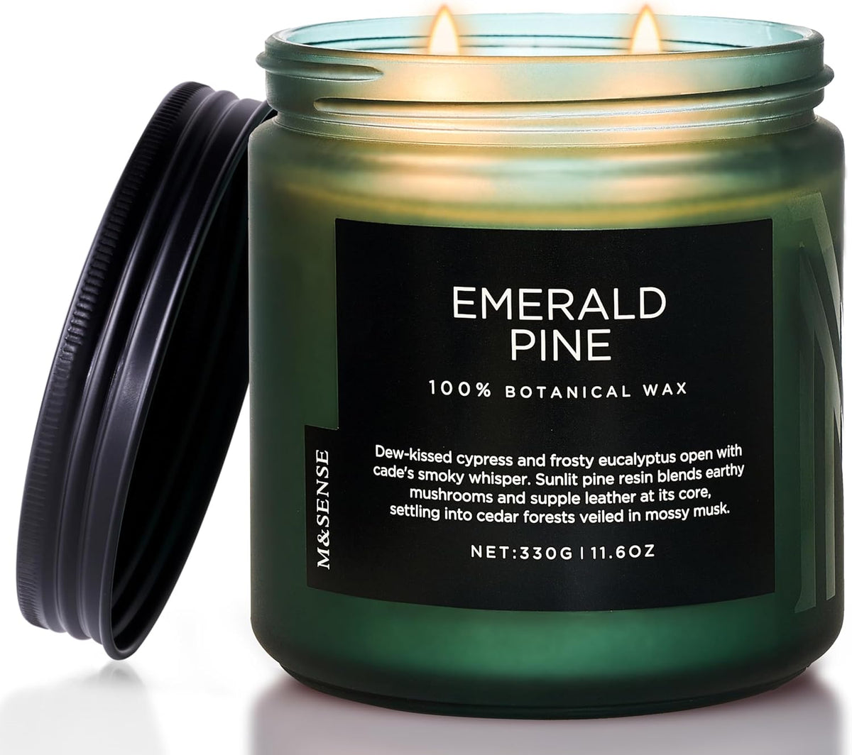 M&SENSE Pine Scented Candles Natural Soy Wax Clean Non Toxic 11.6oz 70 Hours Large Long Lasting
