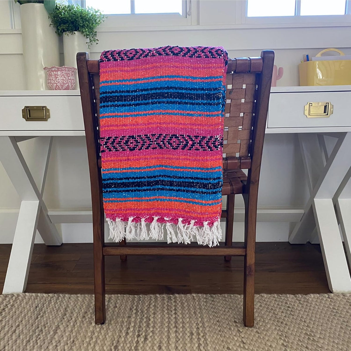 Del Mex Classic Mexican Blanket, Large Authentic Woven Falsa Throw (70"x50"), Artisan Southwest