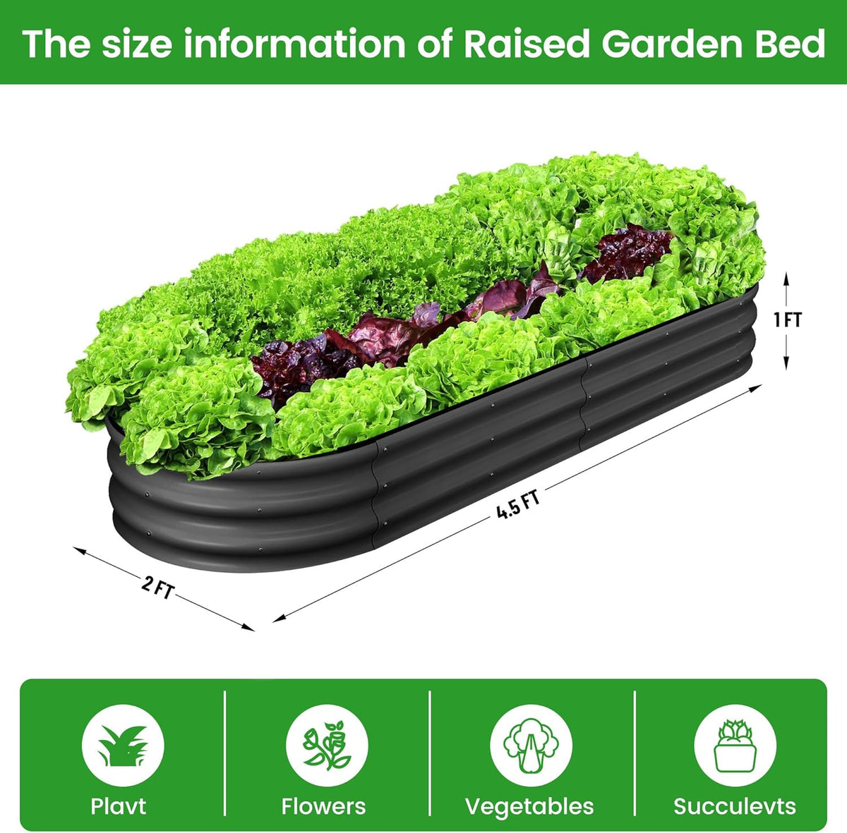 2 Pcs 4.5x2x1ft Oval Raised Garden Bed, Galvanized Raised Beds,Open-Ended Base Metal Raised Planter