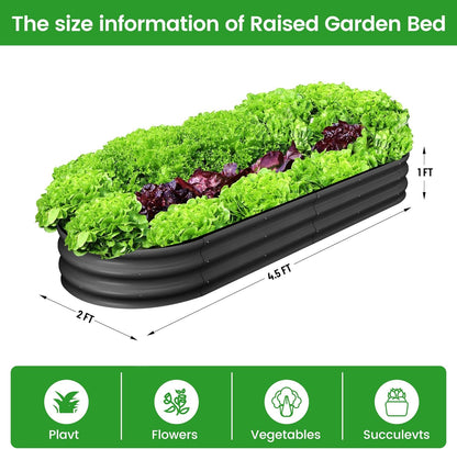 2 Pcs 4.5x2x1ft Oval Raised Garden Bed, Galvanized Raised Beds,Open-Ended Base Metal Raised Planter