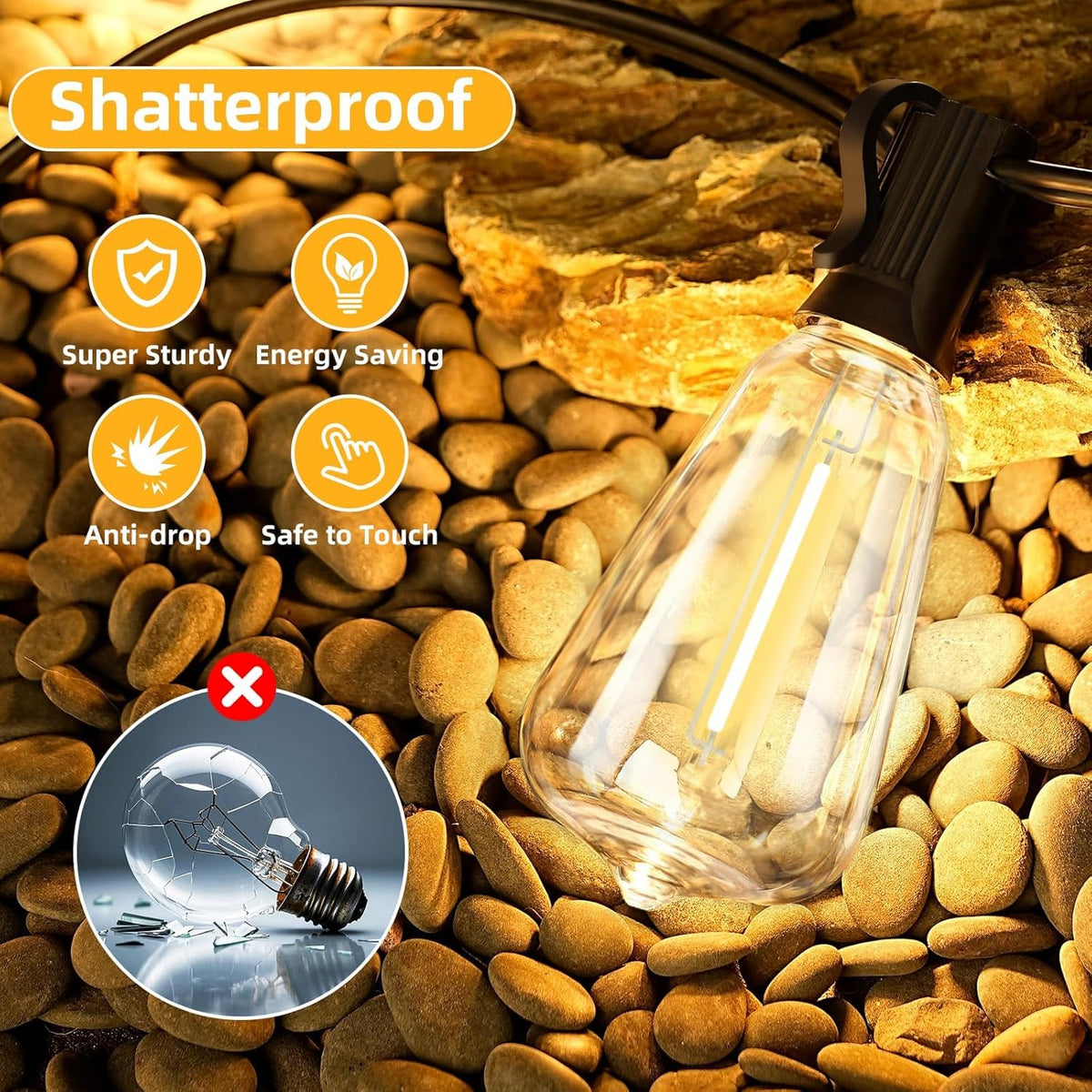ST38 50FT LED Outdoor String Lights with 25+2 Spare Bulbs, E12 Socket, 2700K Warm White-for