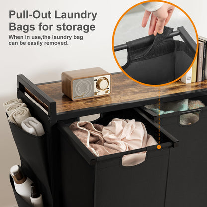 WOWLIVE 4-Compartment Laundry Hamper with Lid,Rolling Laundry Basket Organizer with Wheels