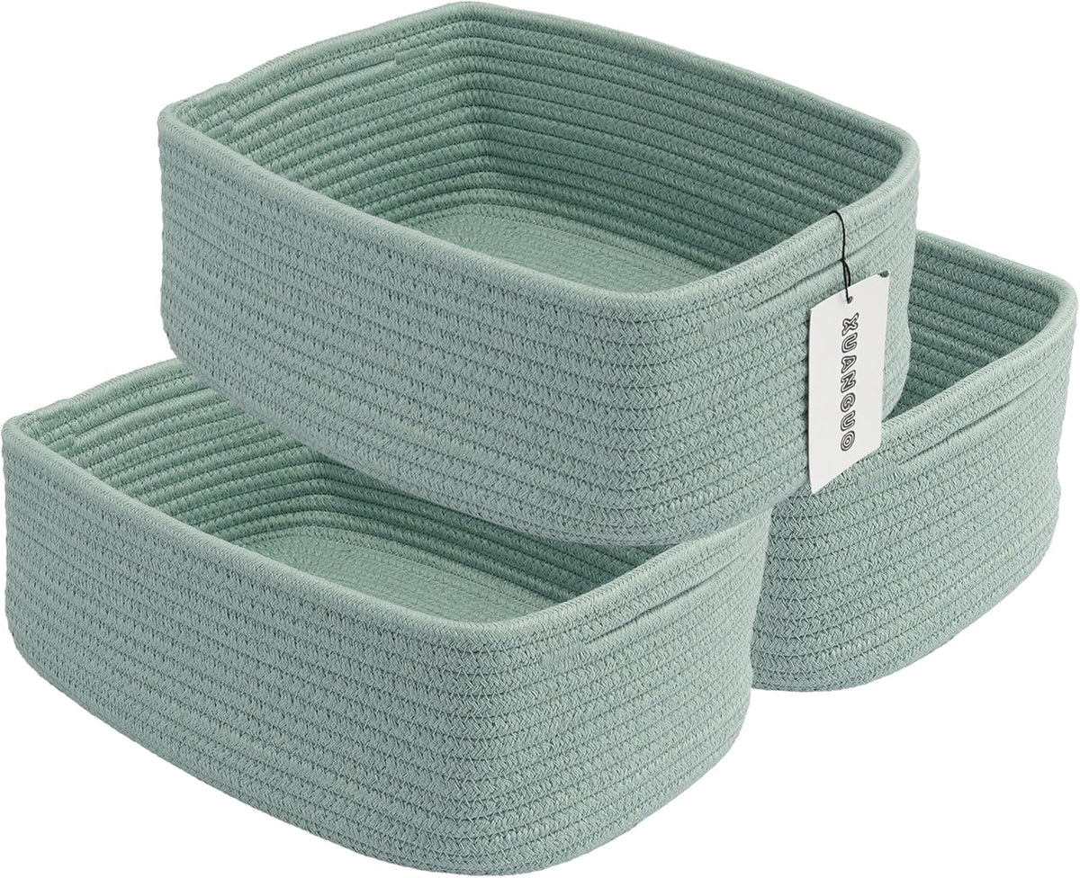 Small Woven Storage Baskets 12“X8”X5“ Decorative Rope Bins for Organizing Shelves, Closets, and