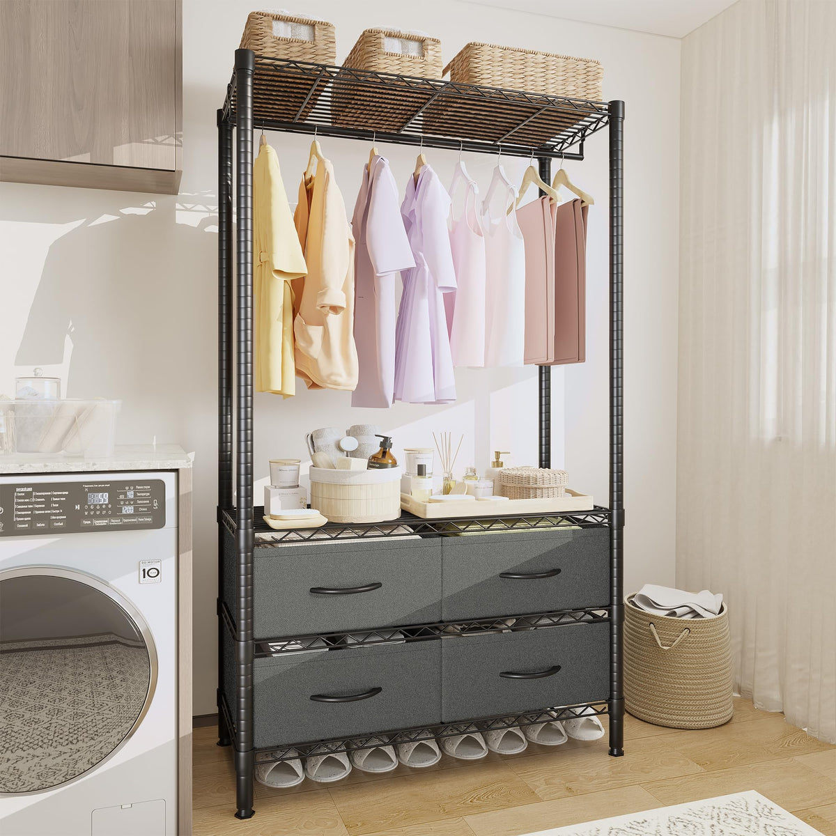 Garvee Freestanding Clothes Rack with Drawers and Adjustable Shelves
