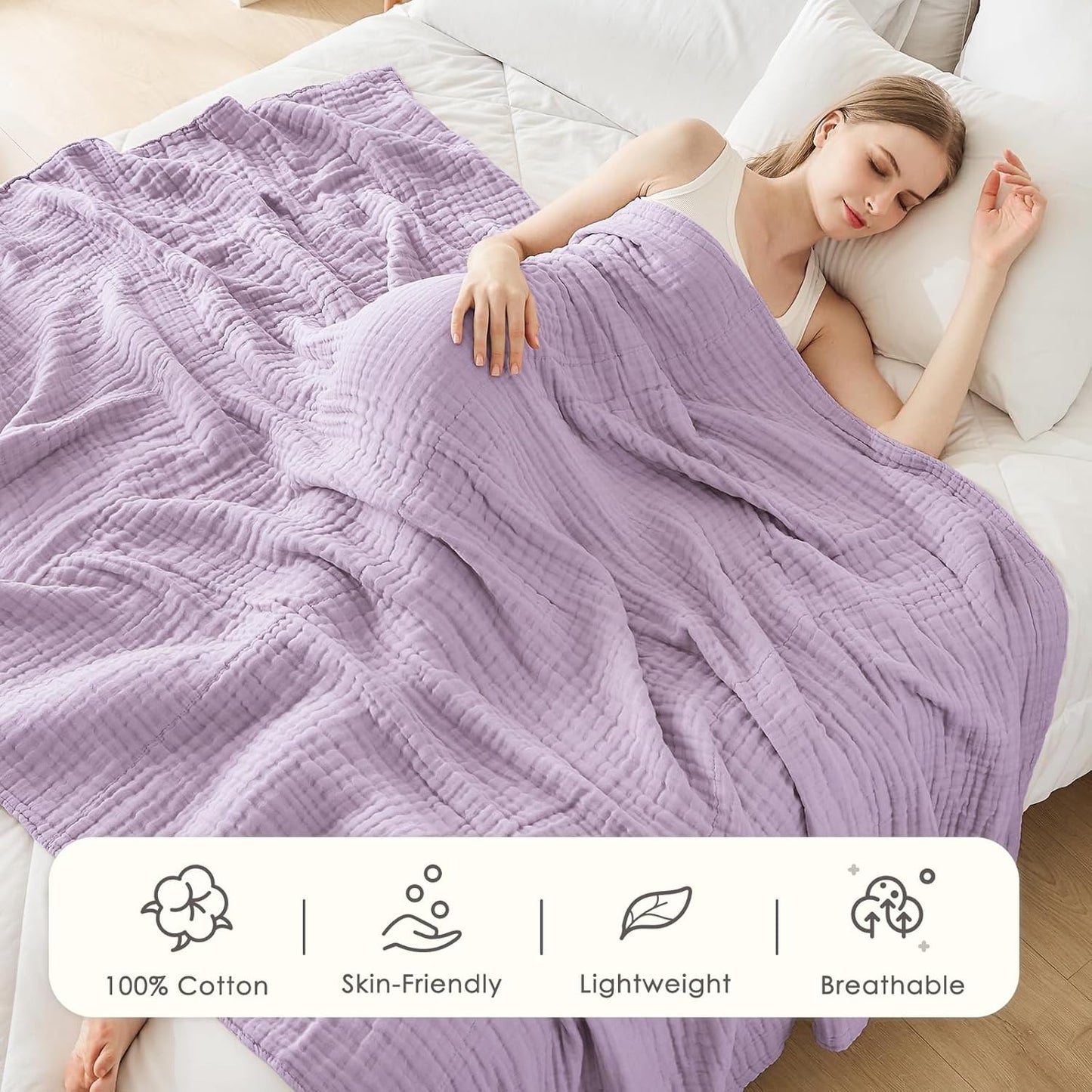 EMME Cotton Blanket Twin XL for Bed Soft Muslin Blankets 66"x90" Lightweight Breathable Layering