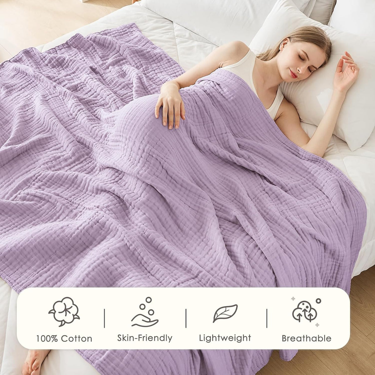 EMME Cotton Blanket Twin XL for Bed Soft Muslin Blankets 66"x90" Lightweight Breathable Layering