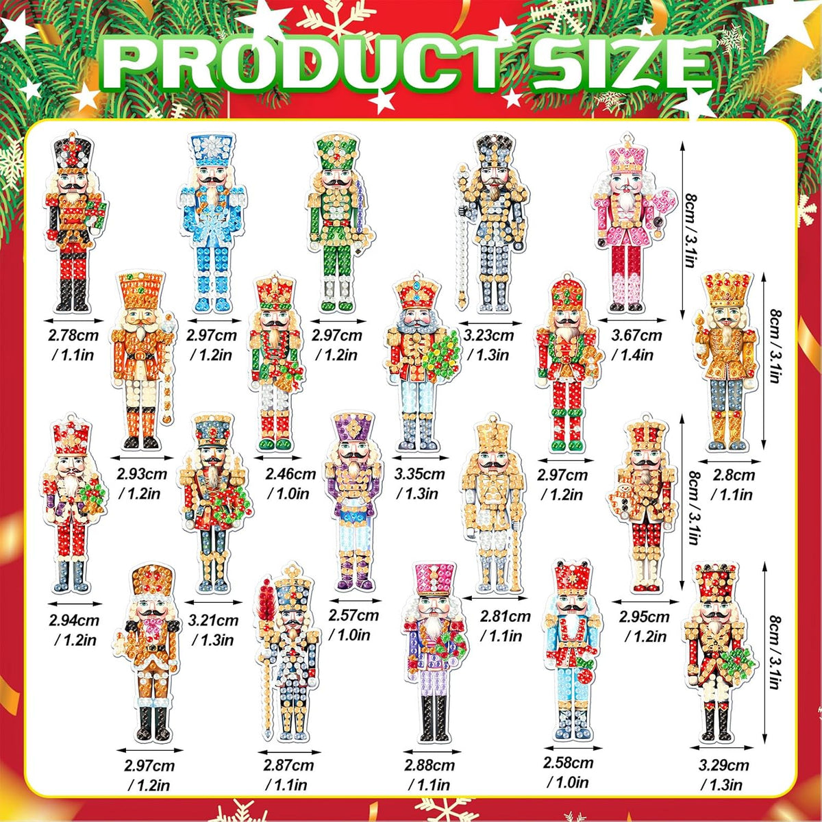 Tondiamo 20 Pcs Christmas Diamond Painting Keychain Kits 5d DIY Christmas Nutcracker Diamond Art