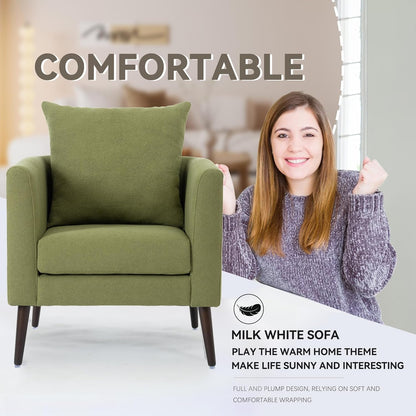 Barrel Accent Chair with Back Pillow, Large Upholstered Armchair with Solid Wood Legs Modern