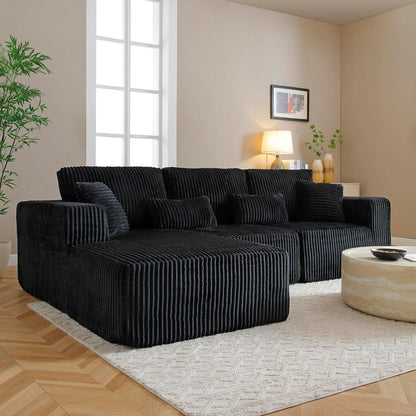 HYJT-H&K Modular Sectional Sofa Cloud Sectional Couch, 107" Comfy Fluffy L Shaped Dark Black