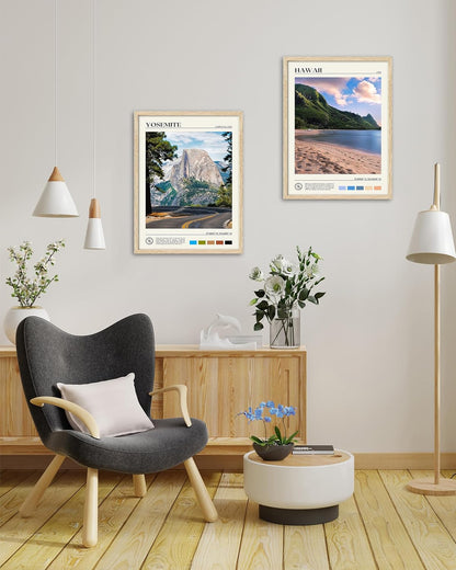 HesenDot Natural OAK Wood Yosemite National Park Framed Wall Art,12x16in Natural Scenery Canvas
