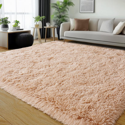 Rezutan 9x12 Feet Large Fluffy Area Rug for Bedroom Living Room, Camel Modern Indoor Carpets Room