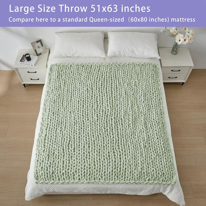 Bigacogo Chunky Knit Throw Blanket for Couch, 51x63 inches, 100% Hand Knitted with Thick Jumbo