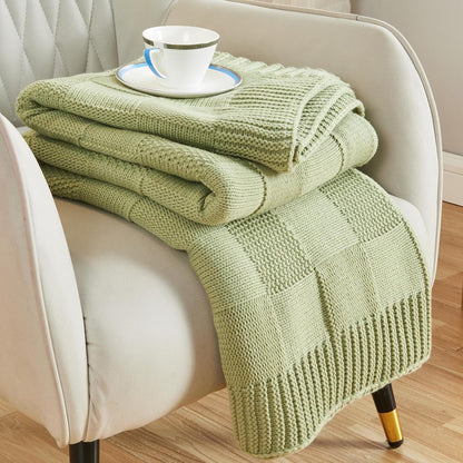 CozeCube Check Knit Throw Blanket, Sage Green Checkered Throw for Couch, Decorative Christmas Soft
