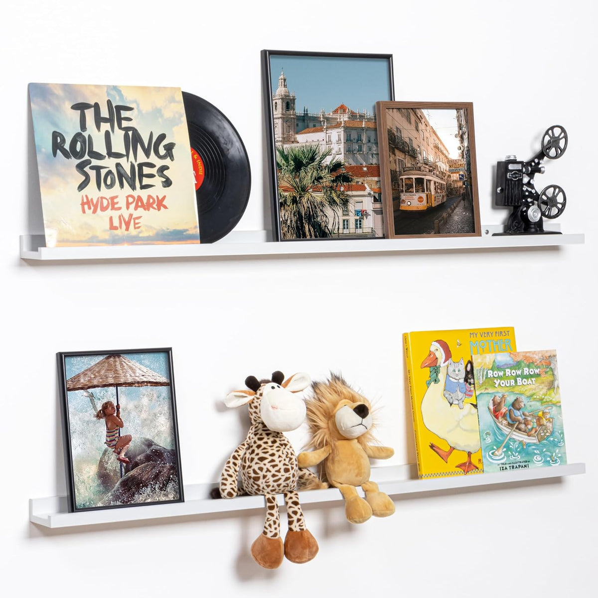 Fun Memories Picture Ledge Shelf, 48 Inch Floating Shelves Set of 2, Large Nursery Book Shelves for