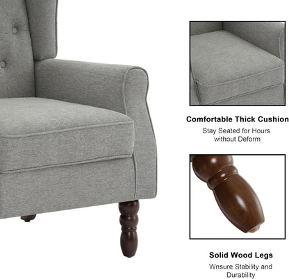 Accent Chair, Upholstered Armchair with Button Tufted High Back & Solid Wood Legs, Comfy Wingback