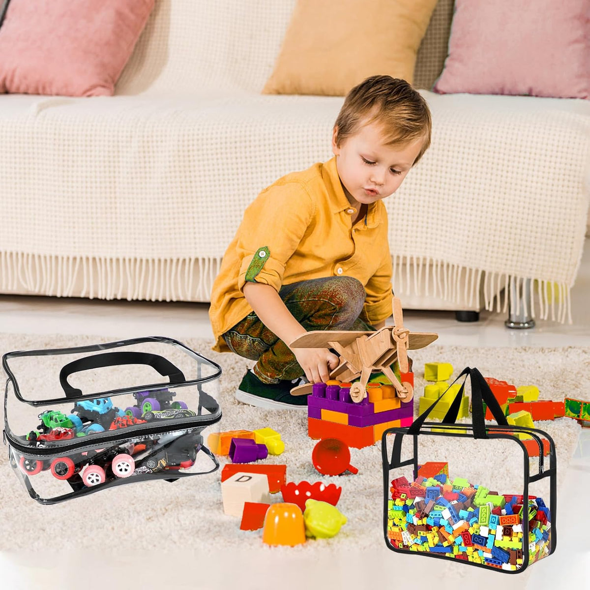 6 Packs Large Toy Storage Bags with Labels, Reusable Clear PVC Board Game Storage, Travel