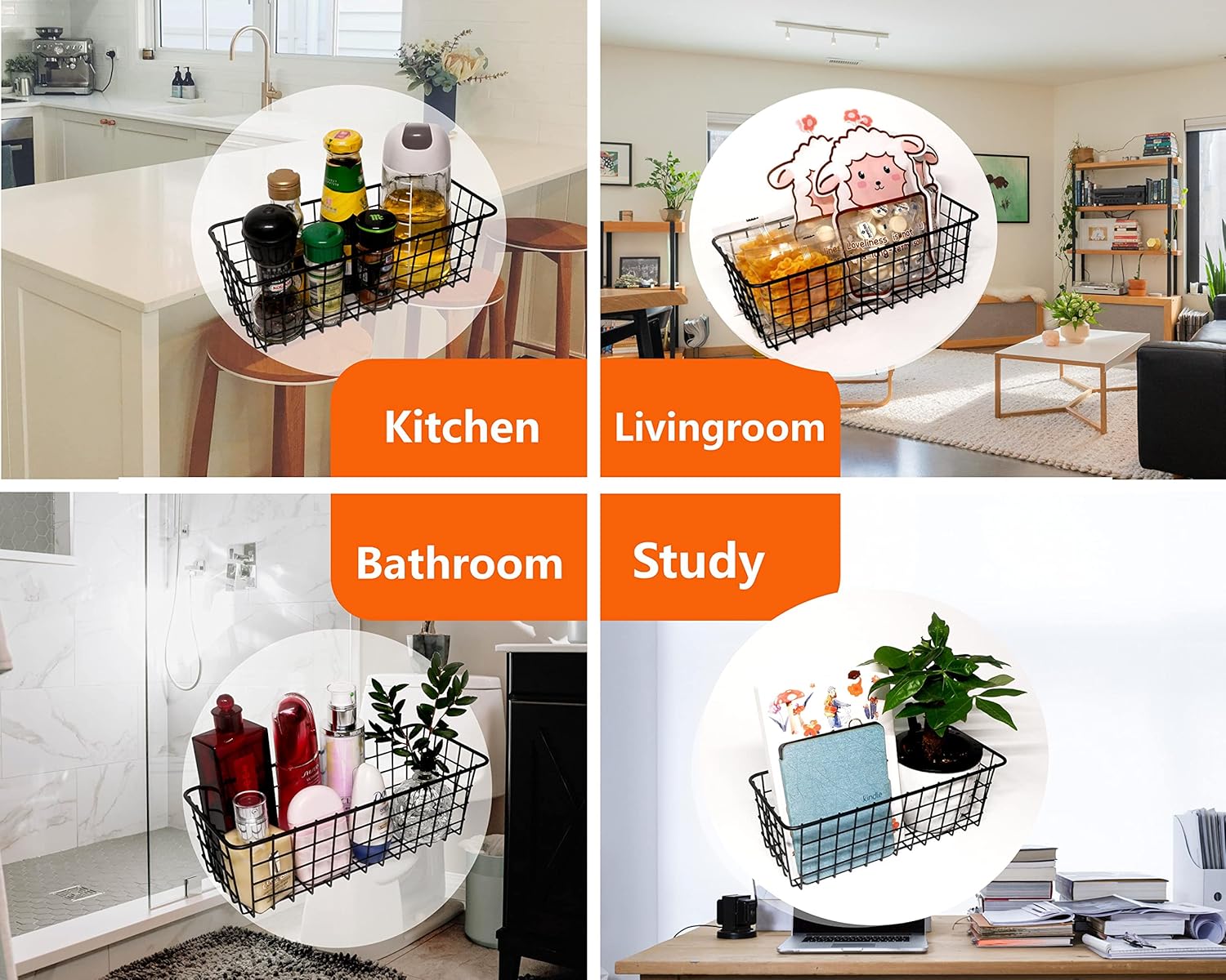 Joben Oligey 3 Set Hanging Wire Baskets ,Wall Mount Fruit Basket,No Drilling,Adhesive Small Metal