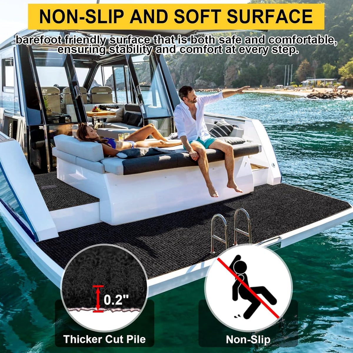 Marine Carpet - 6 FT x 10 FT Black Indoor Outdoor Rug (0.2" Thick) with Water-Proof TPE Backing