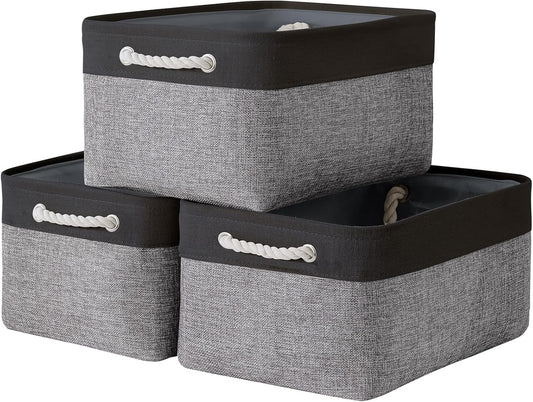 TheWarmHome Collapsible Storage Bin for Shelves - 16x12x8 inch Large 3 Pack Storage Basket for