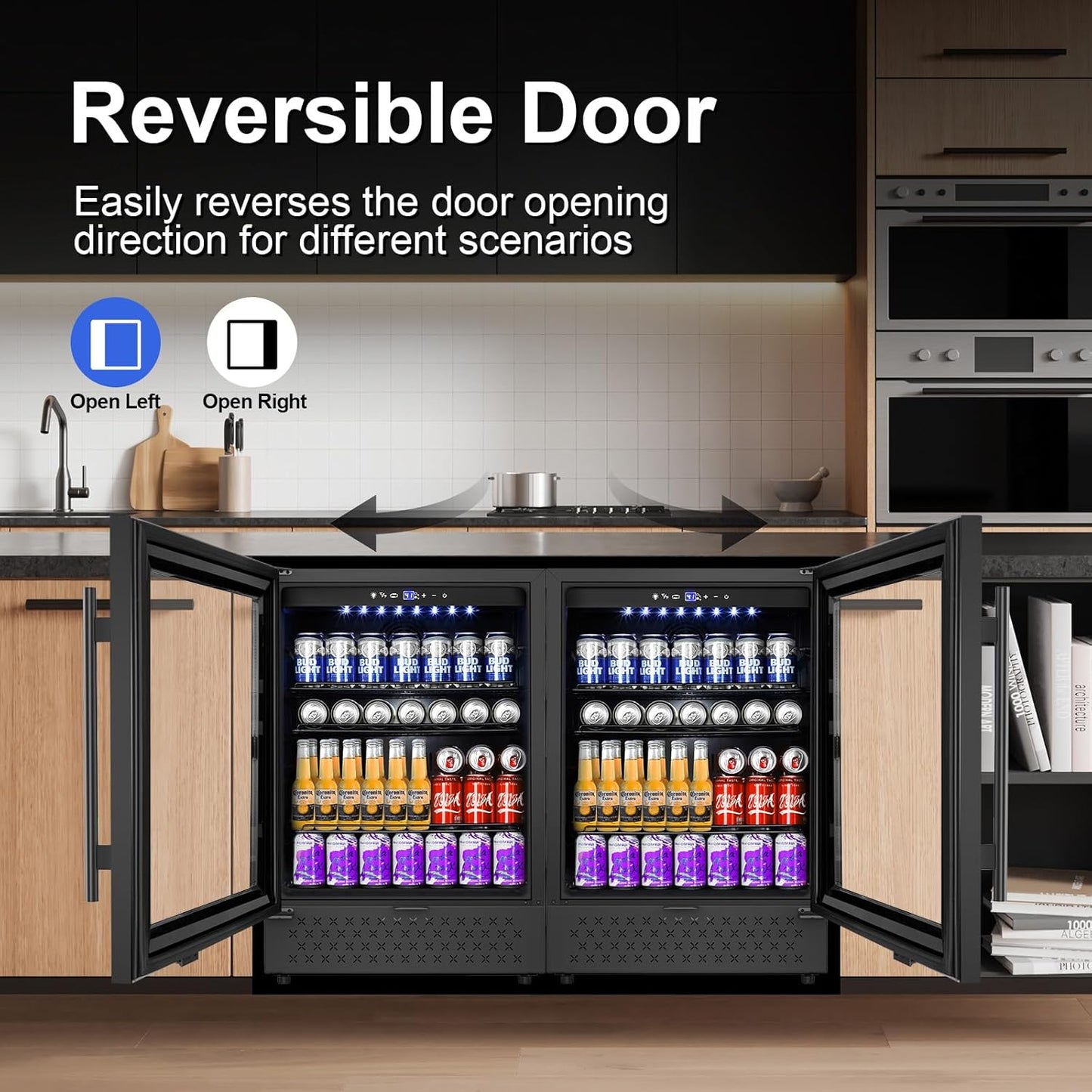 24 Inch Beverage Refrigerator, 5.2 Cu. Ft. Drink Refrigerator with Glass Door, 200 Cans Under