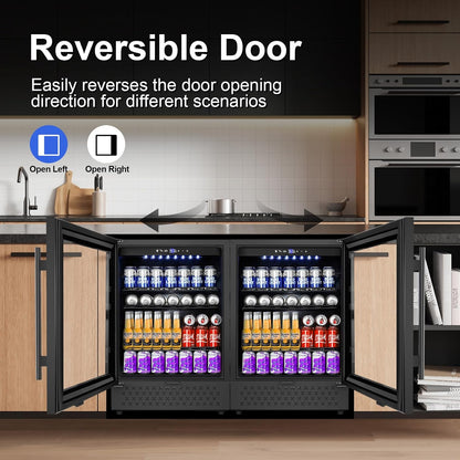 24 Inch Beverage Refrigerator, 5.2 Cu. Ft. Drink Refrigerator with Glass Door, 200 Cans Under
