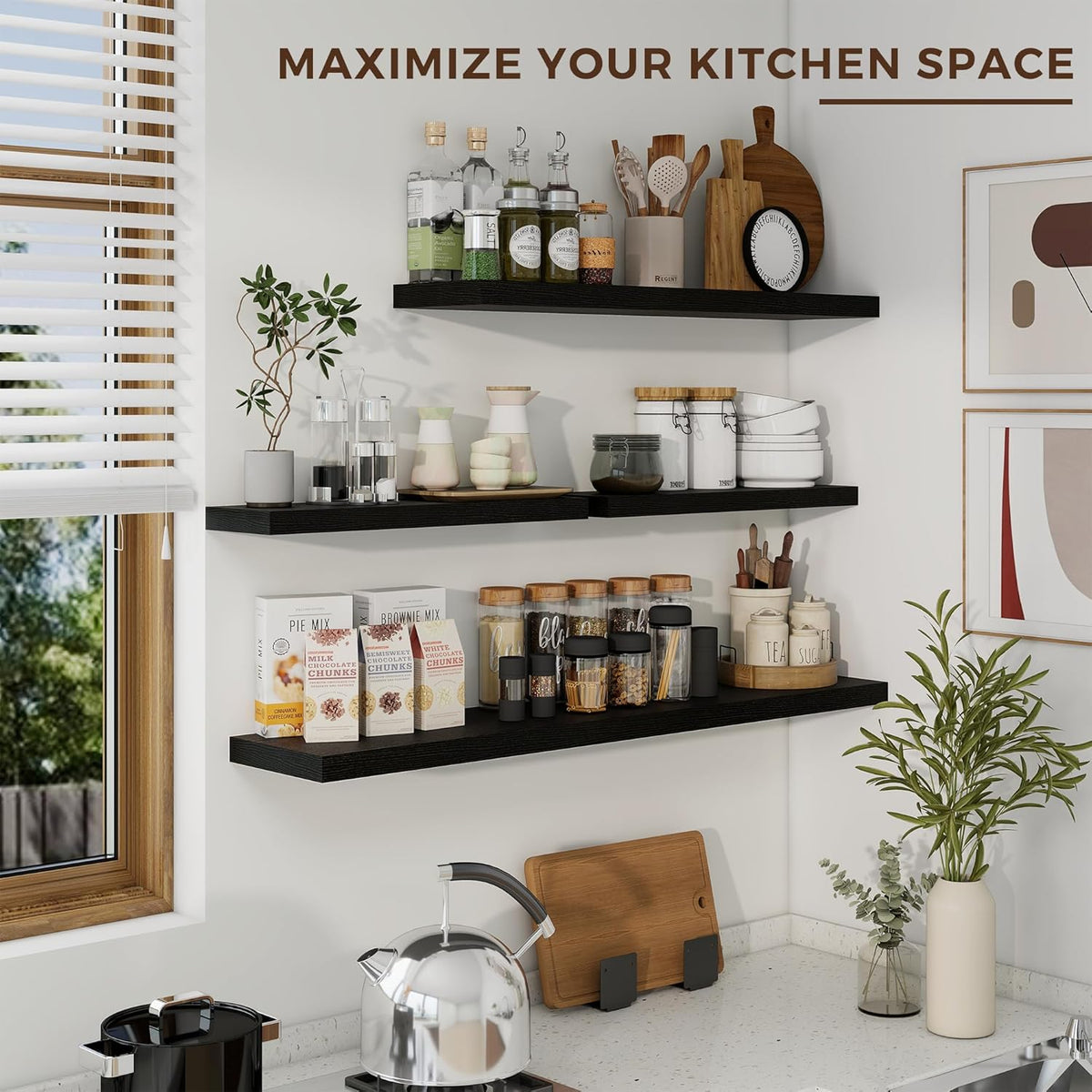 36 inch Floating Shelves Wall Shelves for Office with Invisible Brackets, 8 inch Deep Shelves for
