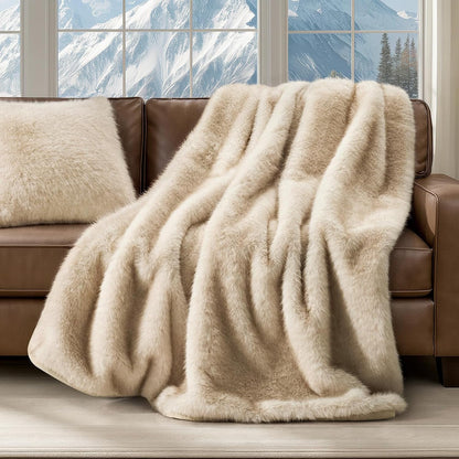 Luxury Faux Fur Throw Blanket, Soft Fluffy Faux Mink Blankets for Bed, Couch, Sofa, Thick Cozy