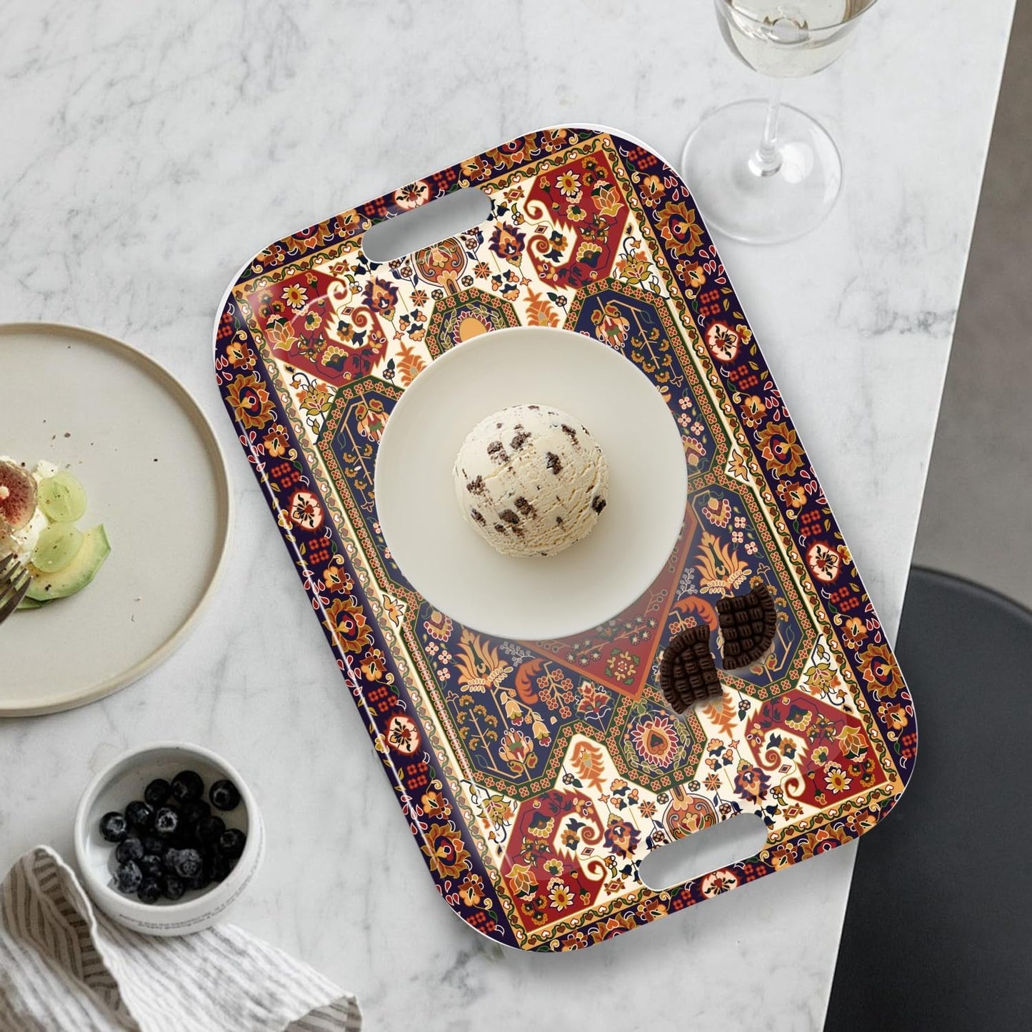 Serving Trays with Handles, 14.5 x 9.8 inch Rectangular Plastic Tray for Restaurant, Kitchen, Dark