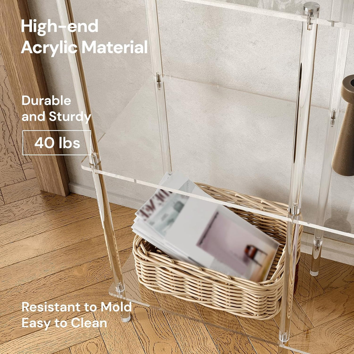 Acrylic Console Table, 29.5" Small Entryway Table with Open Shelves, Clear Entry Table for Sofa