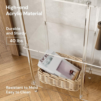 Acrylic Console Table, 29.5" Small Entryway Table with Open Shelves, Clear Entry Table for Sofa