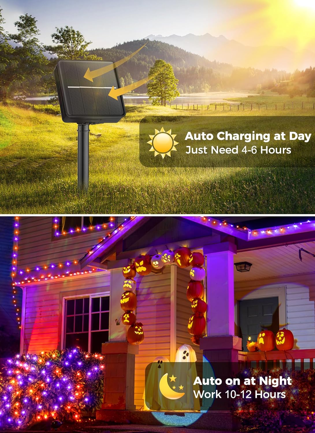 Minetom Halloween Solar Lights Outdoor - 4 Pack Total 160FT 400 LED Halloween String Lights with 8