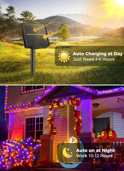 Minetom Halloween Solar Lights Outdoor - 4 Pack Total 160FT 400 LED Halloween String Lights with 8