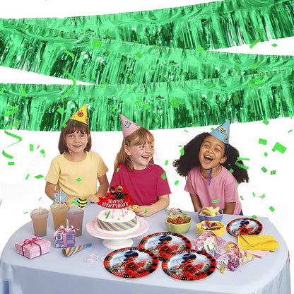 Green Foil Fringe Garland 10FT 2packs, Metallic Foil Tinsel Fringe Banners for Parade Float