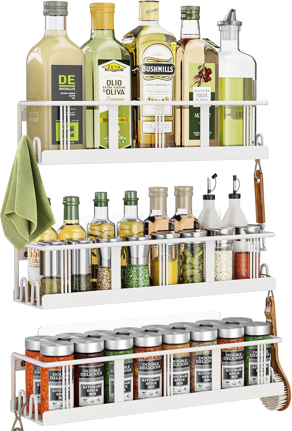 Spice Rack Wall Mounted 3 Pack, Space-Saving Spice Organizer for Spice Jars and Seasonings,Screw or