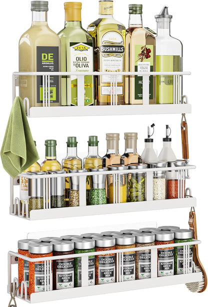 Spice Rack Wall Mounted 3 Pack, Space-Saving Spice Organizer for Spice Jars and Seasonings,Screw or